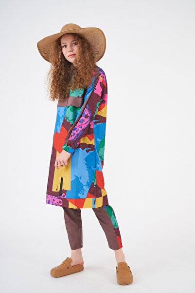 Mevra Karma Desen Tesettür Mayo Kahverengi Uzun