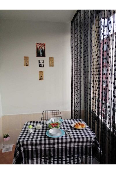 AKÇA TEKSTİL Small Polka Dot Model Anthracite Color Rope Curtain Ready Rope Curtain 300*270