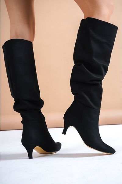 Lolita Love Shoes Adessa Women - Cizme de cowboy cu burduf din piele intoarsa neagra