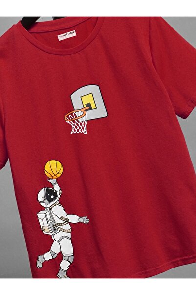 Machetta Kids Astronaut Playing Basketball Printed Oversize Crew Neck Children's T-shirt