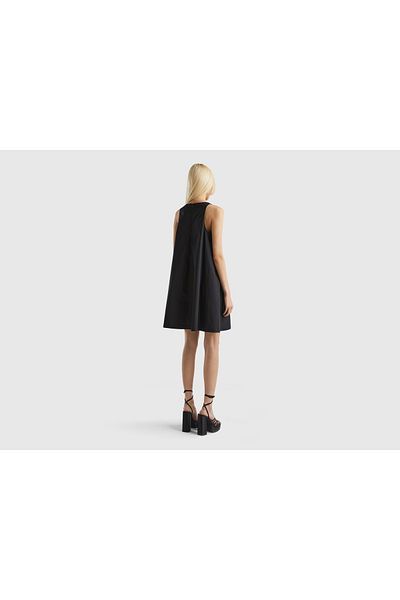 United Colors of Benetton Black Midi Sleeveless 100% Cotton Women's Dress