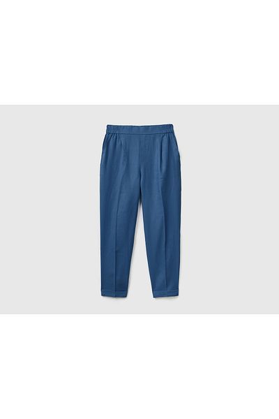 United Colors of Benetton Linen Trousers - Denim, Elastic Waist Women