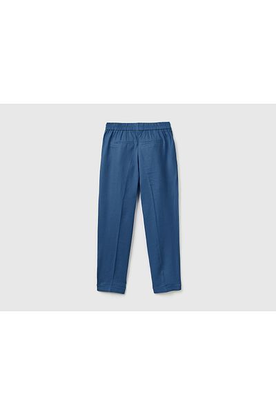 United Colors of Benetton Linen Trousers - Denim, Elastic Waist Women