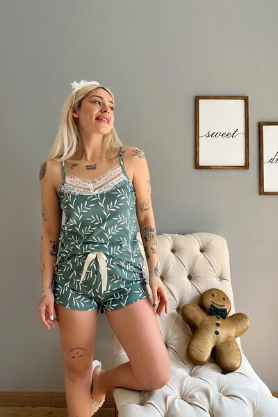 Pijamaevi Green Olive Branch Pegasus Lace részletesen kötött pizsama szett kötéltartó rövidnadrággal