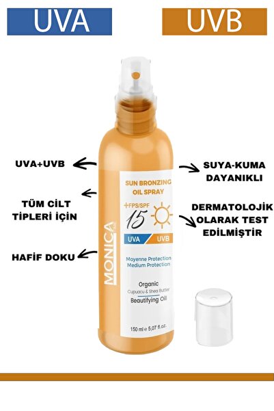 MONİCATİME Bronzlaştırıcı +15 Fps spf Yağ Sprey