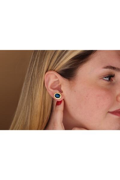 Akgül Silver Doğal Deniz Kulağı Taşı Altın Kaplama Gümüş Küpe