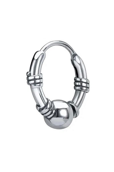 Jaida Moda Unisex Gray Ball Detailed Gothic Sports Steel Hoop Earrings