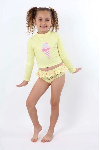 PODİUM GİYİM Trend New Digital Printed UV-Sun Protection Long Sleeve Crop Top Mini Skirt Ruffle Bikini Set