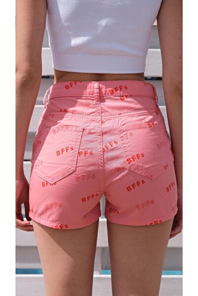 CHUBA Women's 100% Cotton Print Detailed Straight Cut Mini Shorts Pink 23S1032