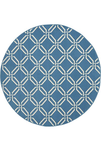 Rugs Modern Halı سجادة مستديرة ذات قاعدة منسوجة هندسية حديثة باللون الأزرق وا...