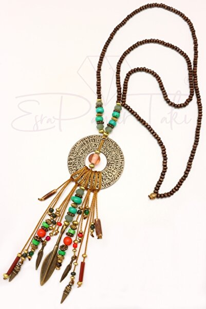 Esra Pamir Doğal Taş Ahşap El Yapımı Otantik Kolye