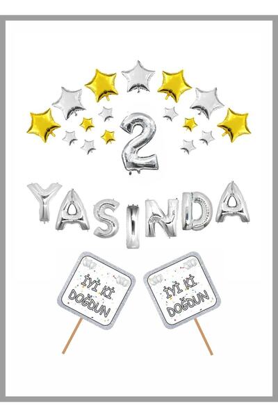 Doğumgünü Marketim Yaşında GÜMÜŞ Konsept Doğum günü Parti Kutlama Seti; Yıldı...