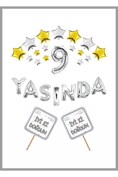 Doğumgünü Marketim Σετ γιορτής γενεθλίων GÜMÜŞ Concept; Αστέρι, Αριθμός, Φύλλ...