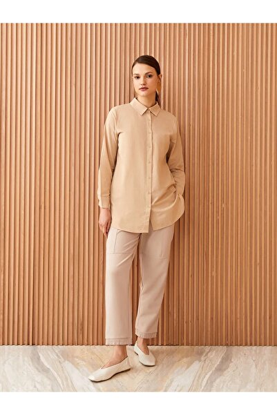 LC Waikiki Lcw Modest πουκάμισο γιακάς απλό μακρυμάνικο γυναικείο χιτώνα