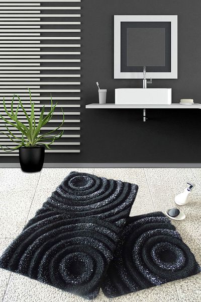 Chilai Home Μαύρο Σετ 2 60x100 cm 50x60 cm Μοκέτα Μπάνιου που πλένεται, Αντιολισθητική Βάση Ακρυλικό