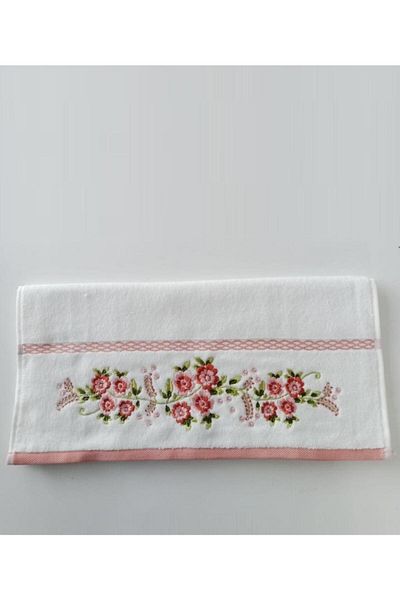 Özdilek Αζαλέα 50*90 cm Κεντητή Πετσέτα Λευκό-Ροζ