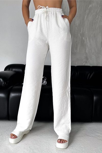FEMELLE Damenhose mit weitem Bein und zwei Taschen, Kordelzug in der Taille, Modalstoff, neue Saison