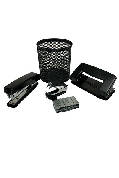 Qunduz Office Set - Staple Machine - Puncher 10 Pages - Staple Wire - Wire Remover - Pen Holder