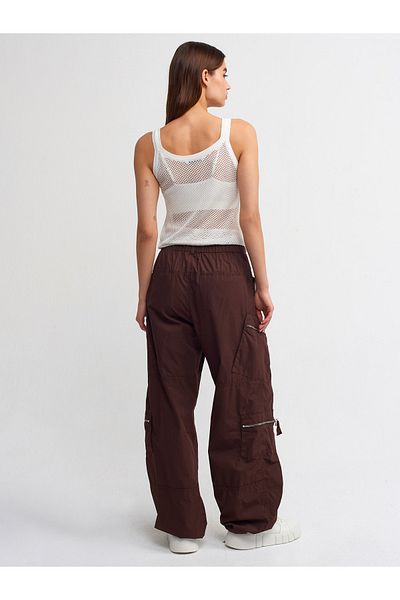 Dilvin 70939 Zipper Detailed Cargo Pants-Coffee
