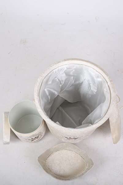 Teksev Σετ καλάθια βρώμικου ρούχου μπάνιου με δαντέλα βελούδινη 3 τεμαχίων Vizon |   Σετ μπάνιου