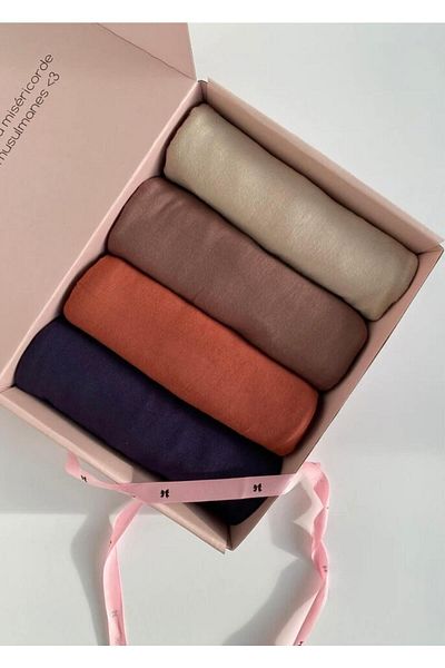 hijabchi Combed Cotton Shawl Set of 4 Dowry and Gift Shawls Jersey Shawl Lycra Shawl - Plum-orange-cappucino-beige