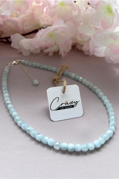 CRAZY TAKI TASARIM 925 Ayar Gümüşlü Hakiki Akuamarin Doğaltaş Kadın Kolye