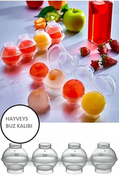 Hayveys 4 Compartment Round Ball Ice Mold Cocktail, Fruit, Chocolate Beverage Preparation Icebox