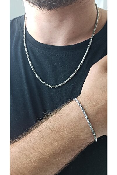 MagicStone مجموعة أساور وقلادة على شكل ذيل الثعلب للرجال من الفولاذ