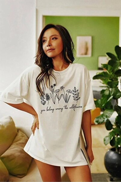 Machetta Μεγάλο μέγεθος Γυναικείο λευκό μπλουζάκι με στάμπα Wildflowers Oversize