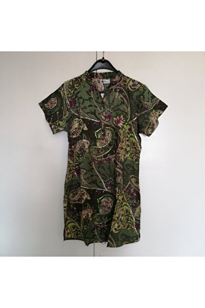 STAR İNDİA Otantik tülbent yeşil çok renkli şal desen el işi pul nakışlı yaka...