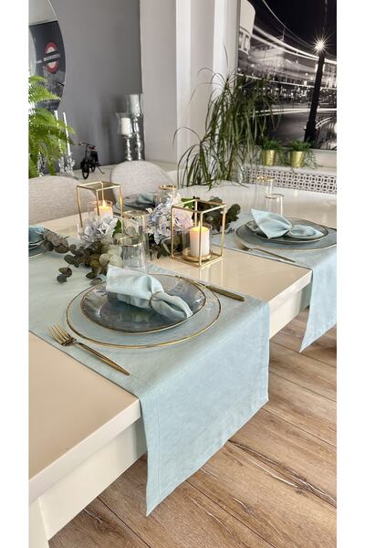 Decamor home Λινάρι με υφή Glitter Mint Green Runner