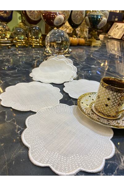 Teksev Șervețel de prezentare pentru cocktail, cafea, cremă, 6 bucăți, șervețel de prezentare Maras Work Glaze Broderie Brodat Suport de prezentare Gardenia