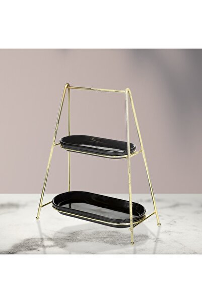 nilşah Two Tier Oval Presentation Wire, Gold Plated, Stylish and Modern Design