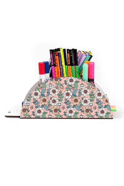 kutuTR Wooden Vip Pattern Series Rainbow Ruled Desktop Pen Holder Organizer Assembled Boxed