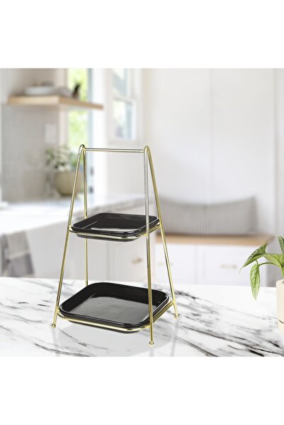 nilşah Square Two Layer Presentation Wire-gold Coated-black