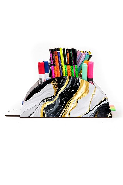 kutuTR Wooden Vip Pattern Series Rainbow Ruled Desktop Pen Holder Organizer Assembled Boxed