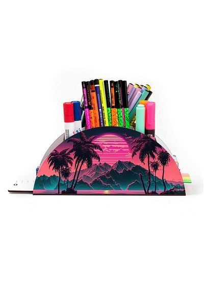 kutuTR Wooden Vip Mountain Series Rainbow Ruled Desktop Pen Holder Organizer with Assembled Box