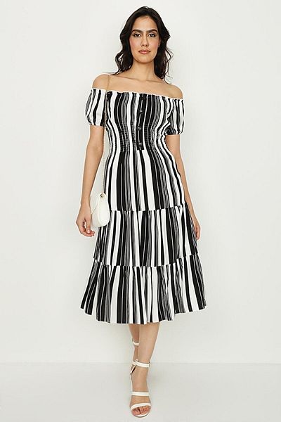 Select Moda Women's Black Carmen Collar Button and Gipe Detailed Lined Dress