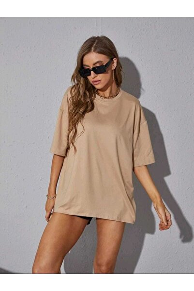 FAVORİST Tricou oversize cu decolteu triplu simplu, neimprimat