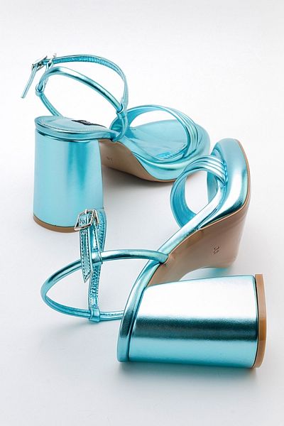 LuviShoes Pantofi cu toc pentru damă, albastru baby metalic