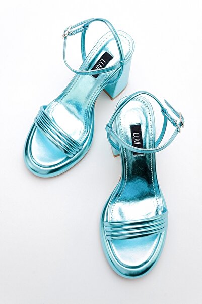 LuviShoes Bebe Mavi Metalik Kadın Topuklu Ayakkabı