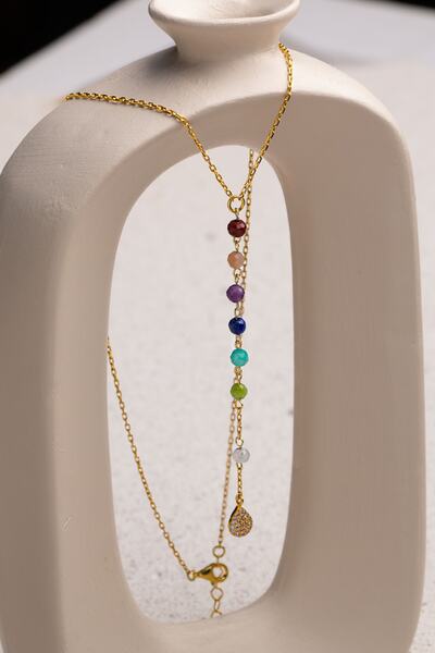 ÇAKRA DOĞAL TAŞ DAMLA UÇ DETAYLI MİNİMAL ÇAKRA KOLYE DOĞAL TAŞLI 925 AYAR GÜMÜŞ