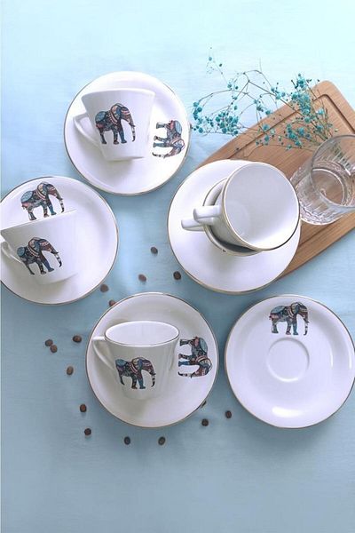 Glore Istanbul Elephant 12 Pieces Coffee Cup Set for 6 People