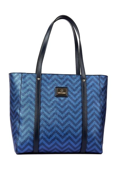 gio&mi Karen Women's Saks Blue Zigzag Patterned Hand and Shoulder Bag