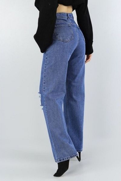 LAMİRA High Waist Loose Blue Ripped Comfortable Wear Jean Trousers (buy by the seller)