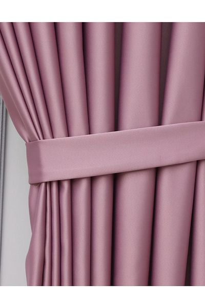YS PERDE TASARIM Luxury Satin Blackout Sunshade Curtain Plain Without Pleats - Dusty Rose