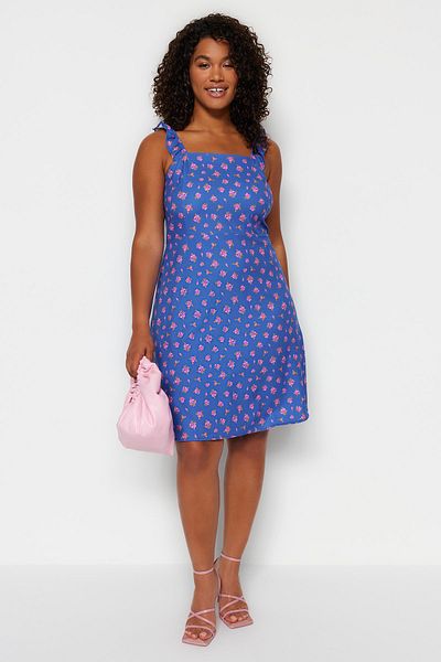 Trendyol Curve Πολύχρωμο Μίνι Υφαντό Φόρεμα Floral TBBSS23AH00253