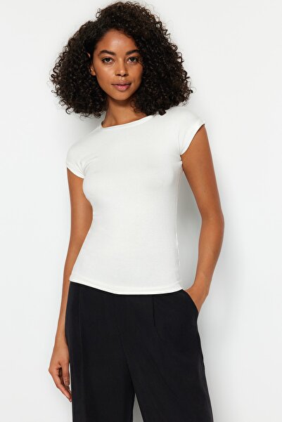 Trendyol Collection Bluză tricotată cu mânecă lunară, țesătură moale vâscoasă premium ecru TWOSS23BZ00992