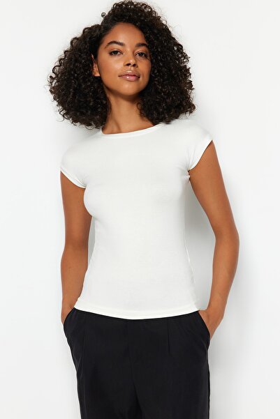 Trendyol Collection Bluză tricotată cu mânecă lunară, țesătură moale vâscoasă premium ecru TWOSS23BZ00992