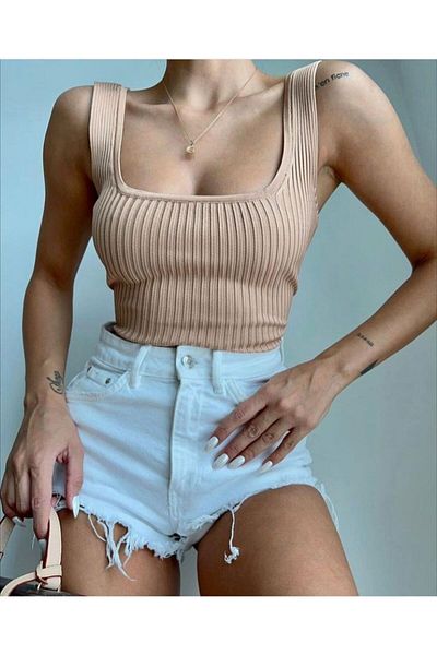 Grenj Fashion Πλεκτό εσώρουχο Camel Thick Strap Ribbed
